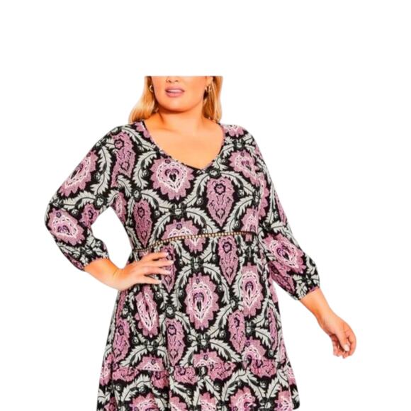 Avenue Women's Plus size 22/24 Floral Medallion Bohemian Mini Dress Flowy Tunic - Picture 12 of 12
